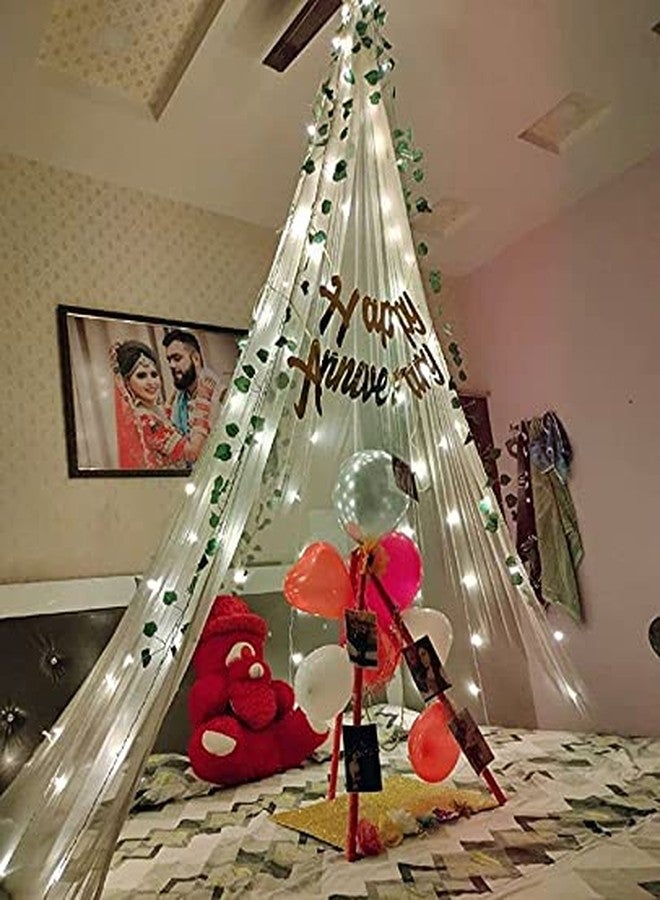 Selibration قماش شبكي أبيض مزخرف من سيليبريشن لتزيين خيمة الكابانا في عيد الميلاد، وخلفية عيد الحب لتزيين أعياد الميلاد (قطعة قماش بطول 6 أمتار فقط). - Image 1